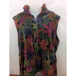 vintage fuzzy grandma colorful floral sleeveless fleece XL vest vacation